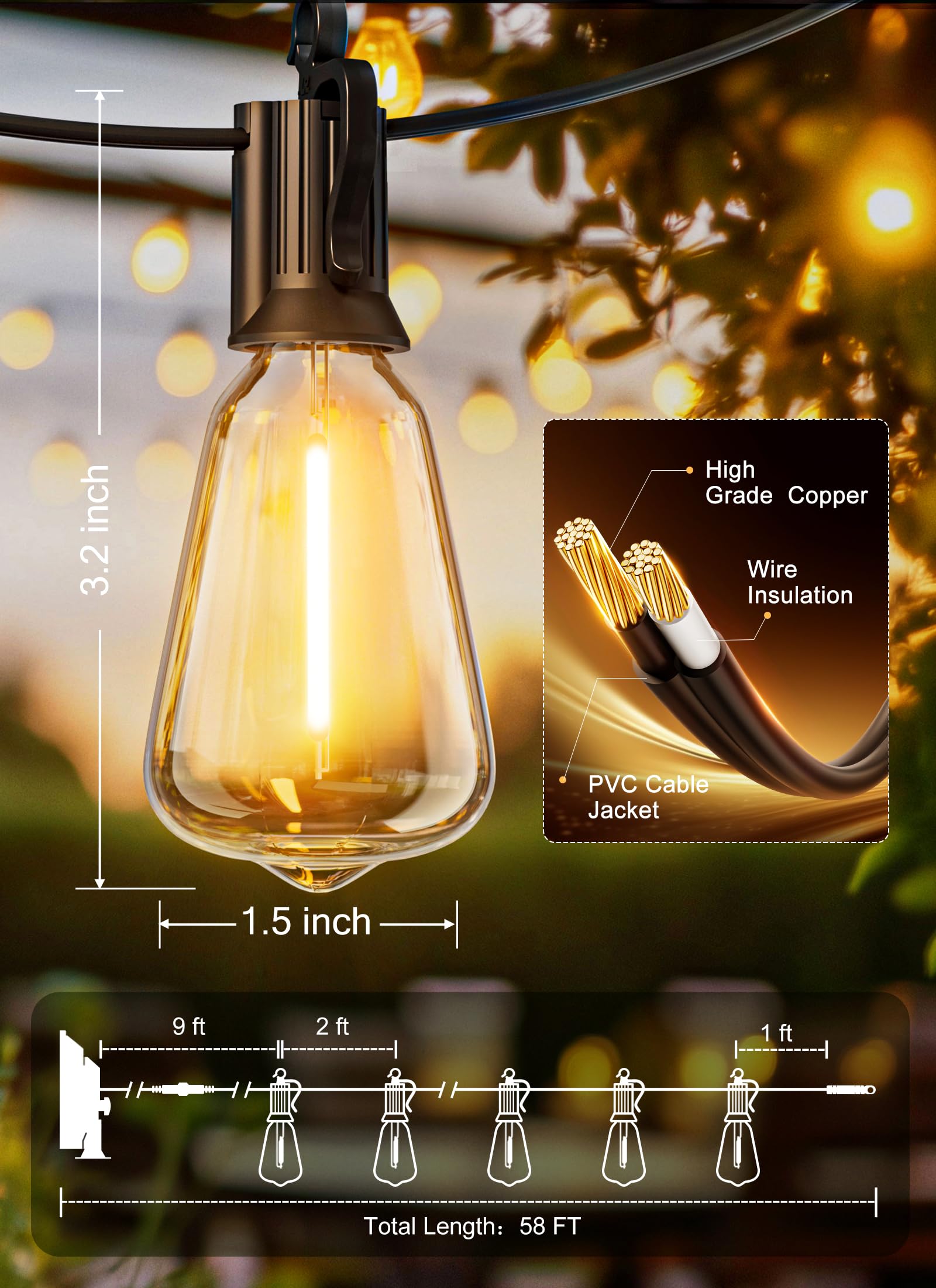 Brightown dimmable string lights with remote control and modes.
