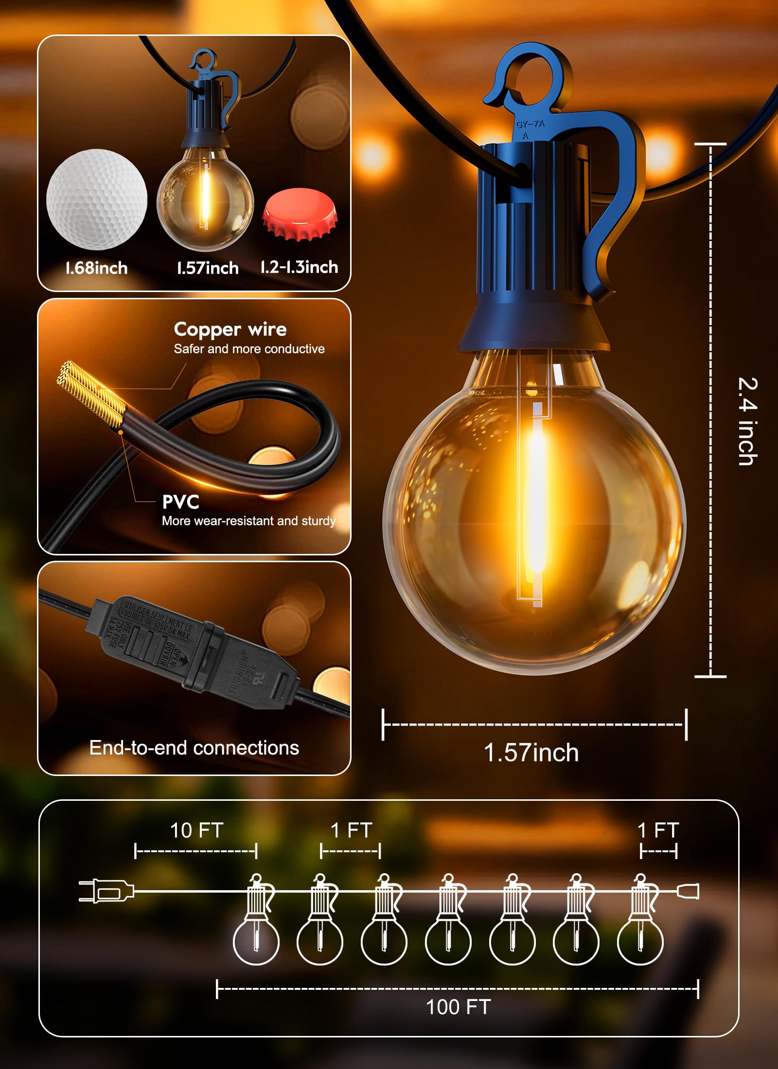 Brightown durable PET shell protects bulbs during festive outdoor events.