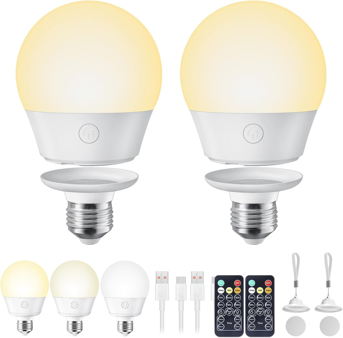 Brightown E26 rechargeable bulb with magnetic base installed in a lamp.