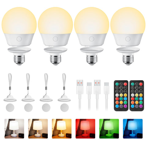 Brightown E26 rechargeable bulb with magnetic base for quick detach and easy charging.