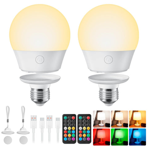 Brightown E26 rechargeable bulb with remote for easy dimming and timing