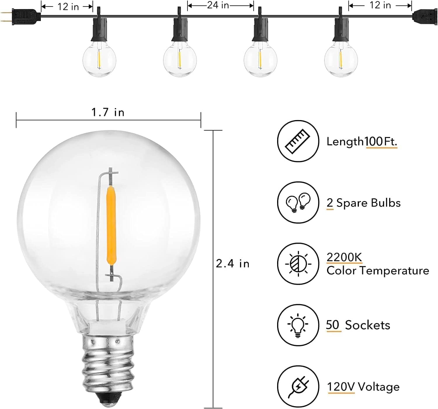 Brightown G40 bulbs close-up show shatterproof, durable design for outdoor use.