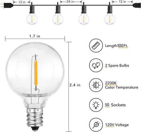 Brightown G40 bulbs close-up show shatterproof, durable design for outdoor use.