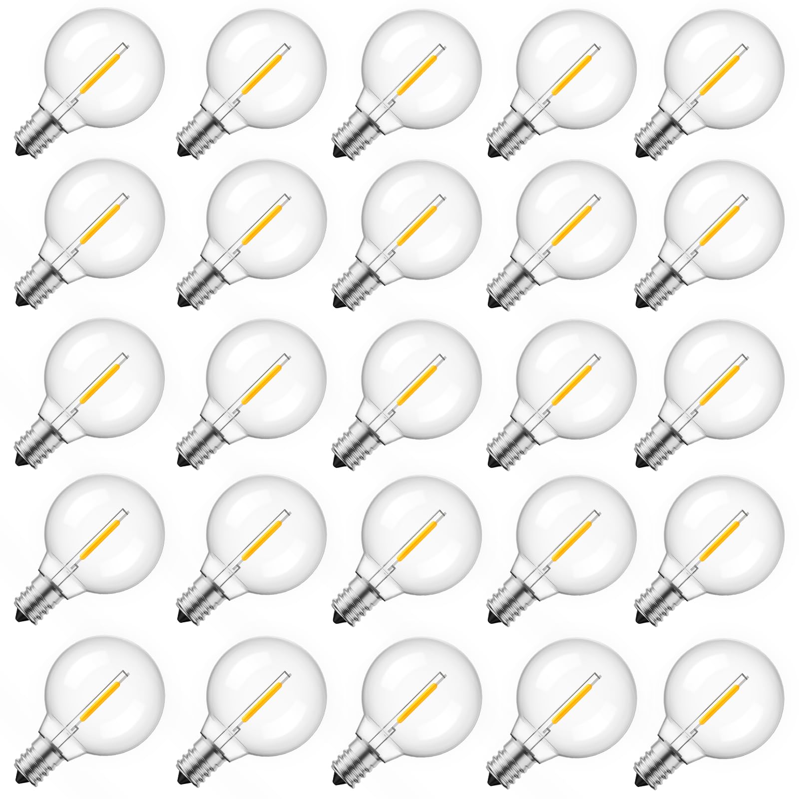 Brightown G40 globe bulb in clear plastic, suitable for outdoor string lights.