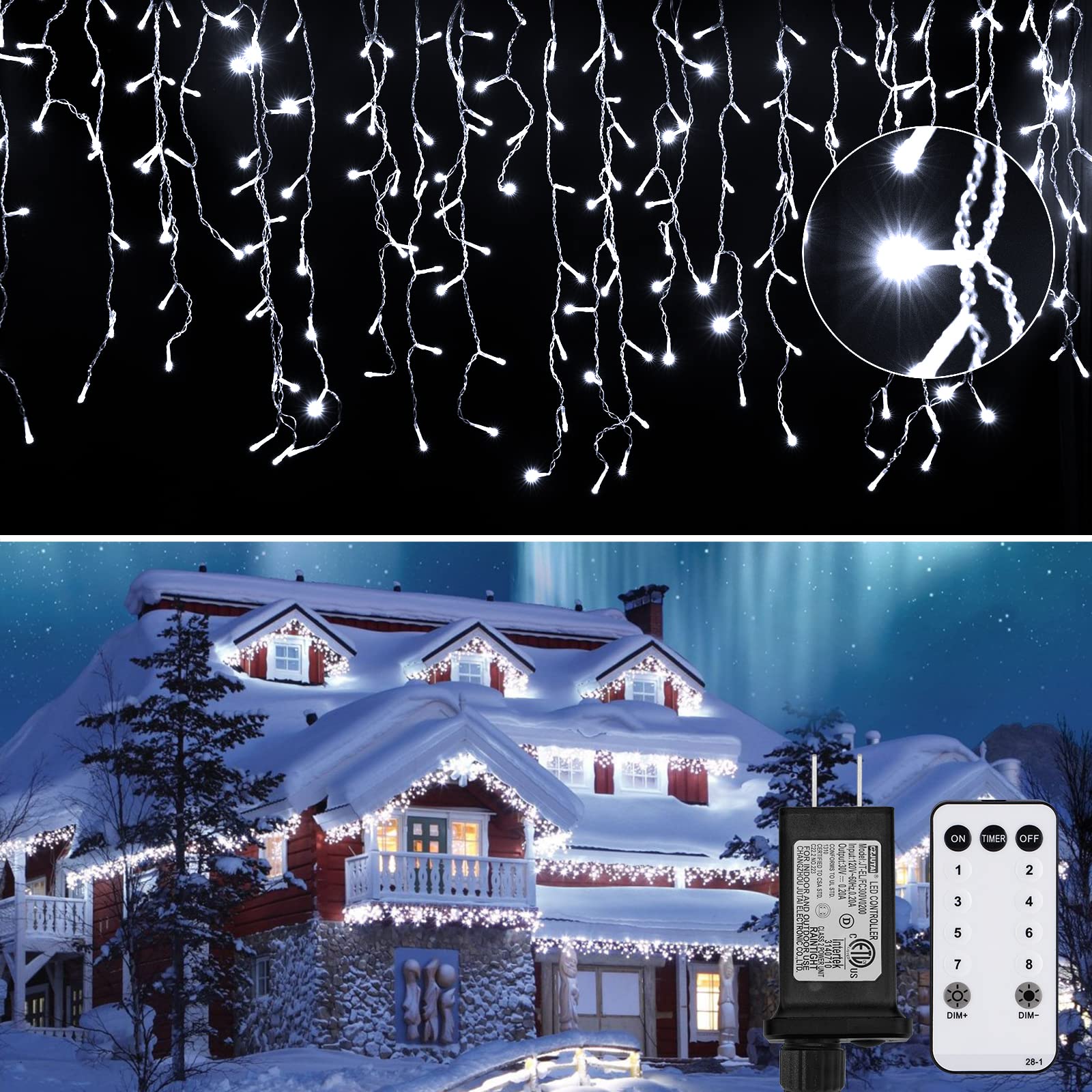 Brightown icicle lights outdoor 40ft illuminate eaves for festive curb appeal.