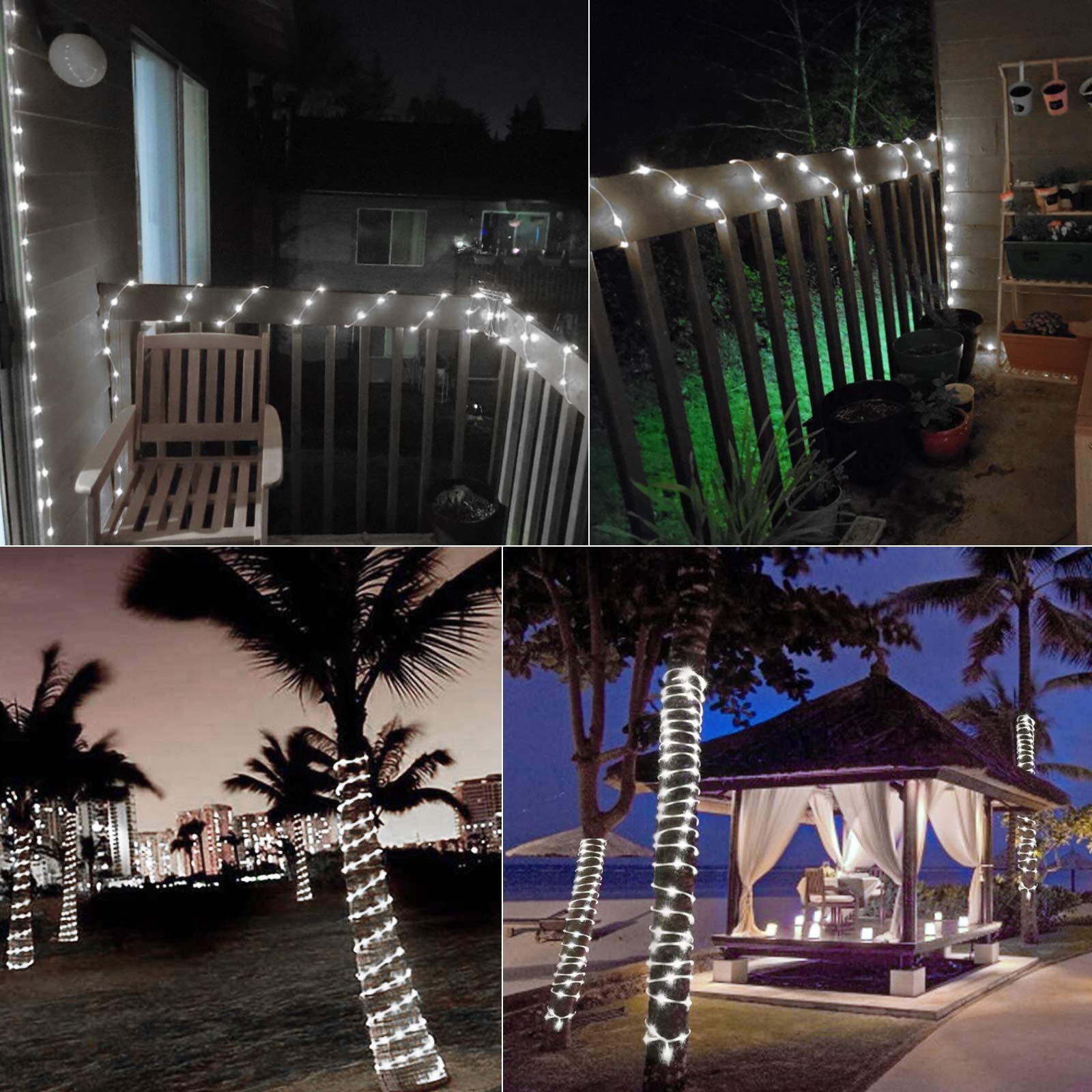 Brightown IP65 waterproof rope lights on patio withstand rain and snow.