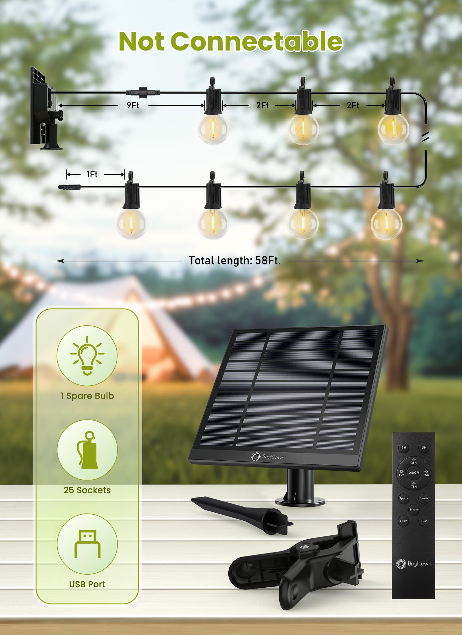 Brightown IP65 weatherproof rating protects against rain and wind.