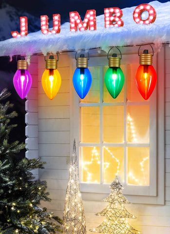 Brightown C9 lights on a roof create festive outdoor decor