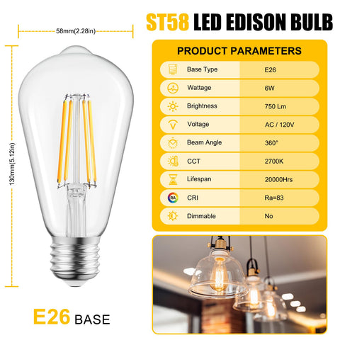 Brightown LED Edison bulbs close-up filament showing 83+ CRI for accurate colors