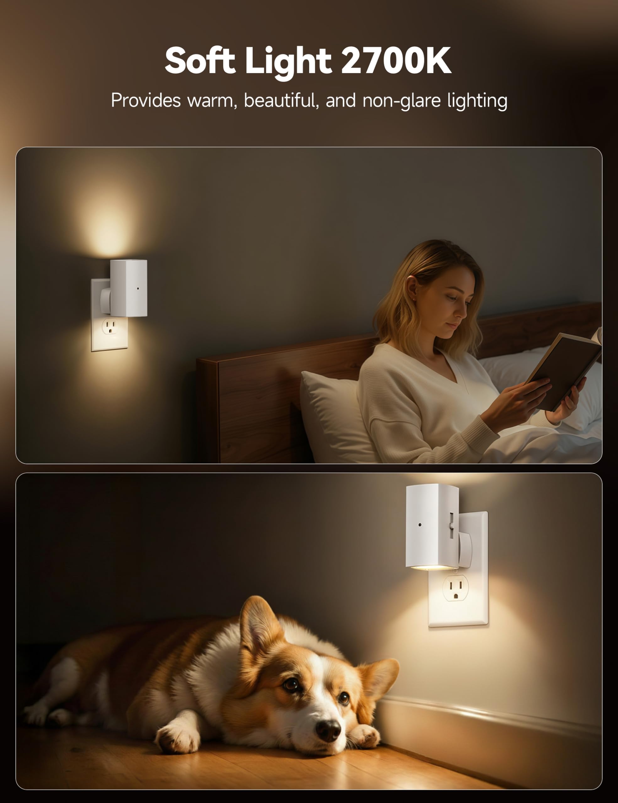 Brightown night light features an anti glare lampshade for eye comfort