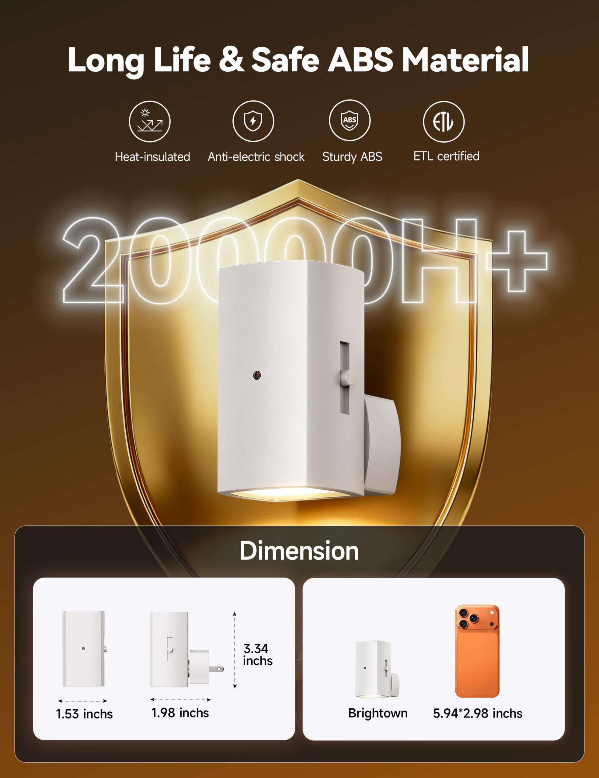 Brightown flexible plug design fits vertical or horizontal outlets