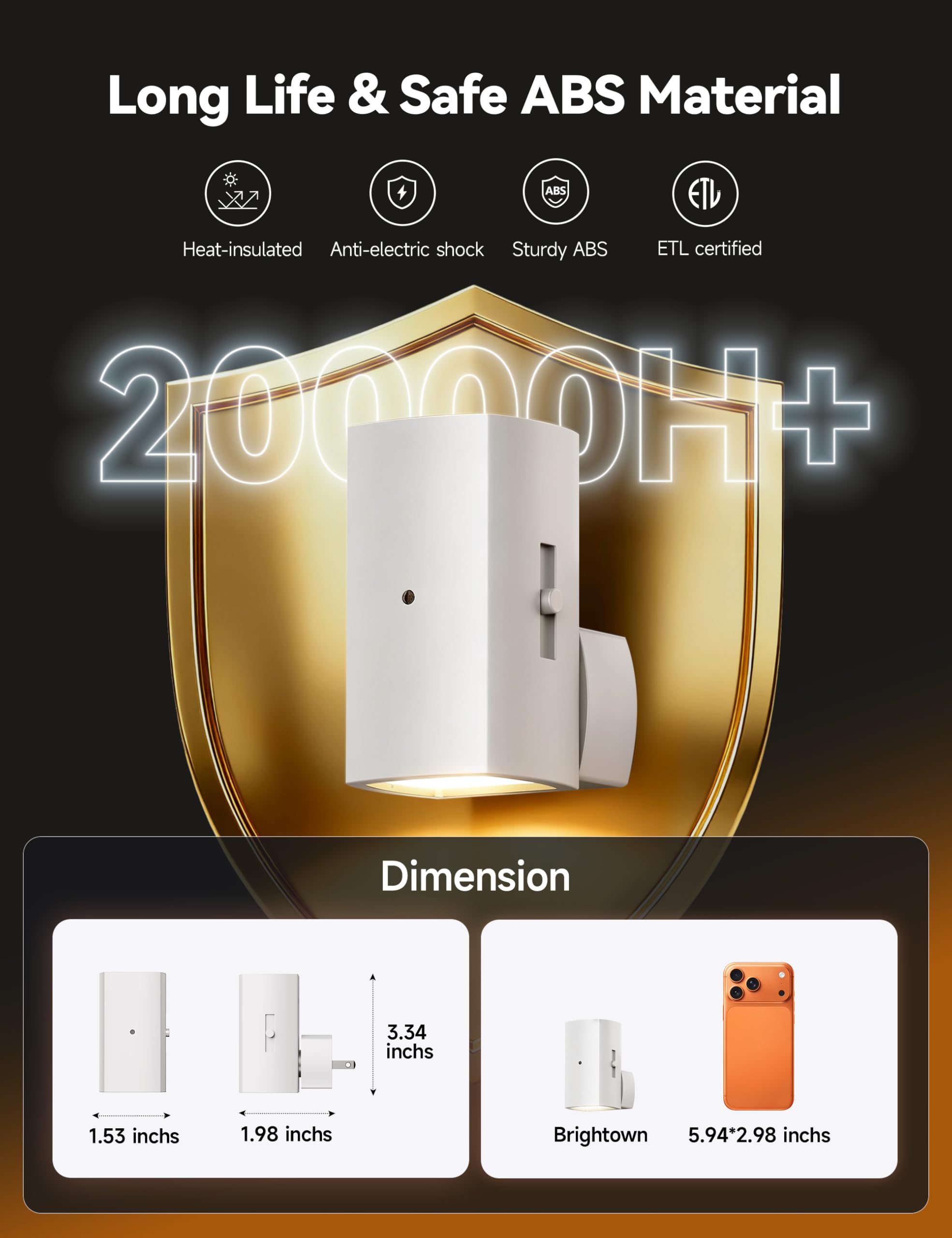 Brightown night light has safety certification and a durable ABS body