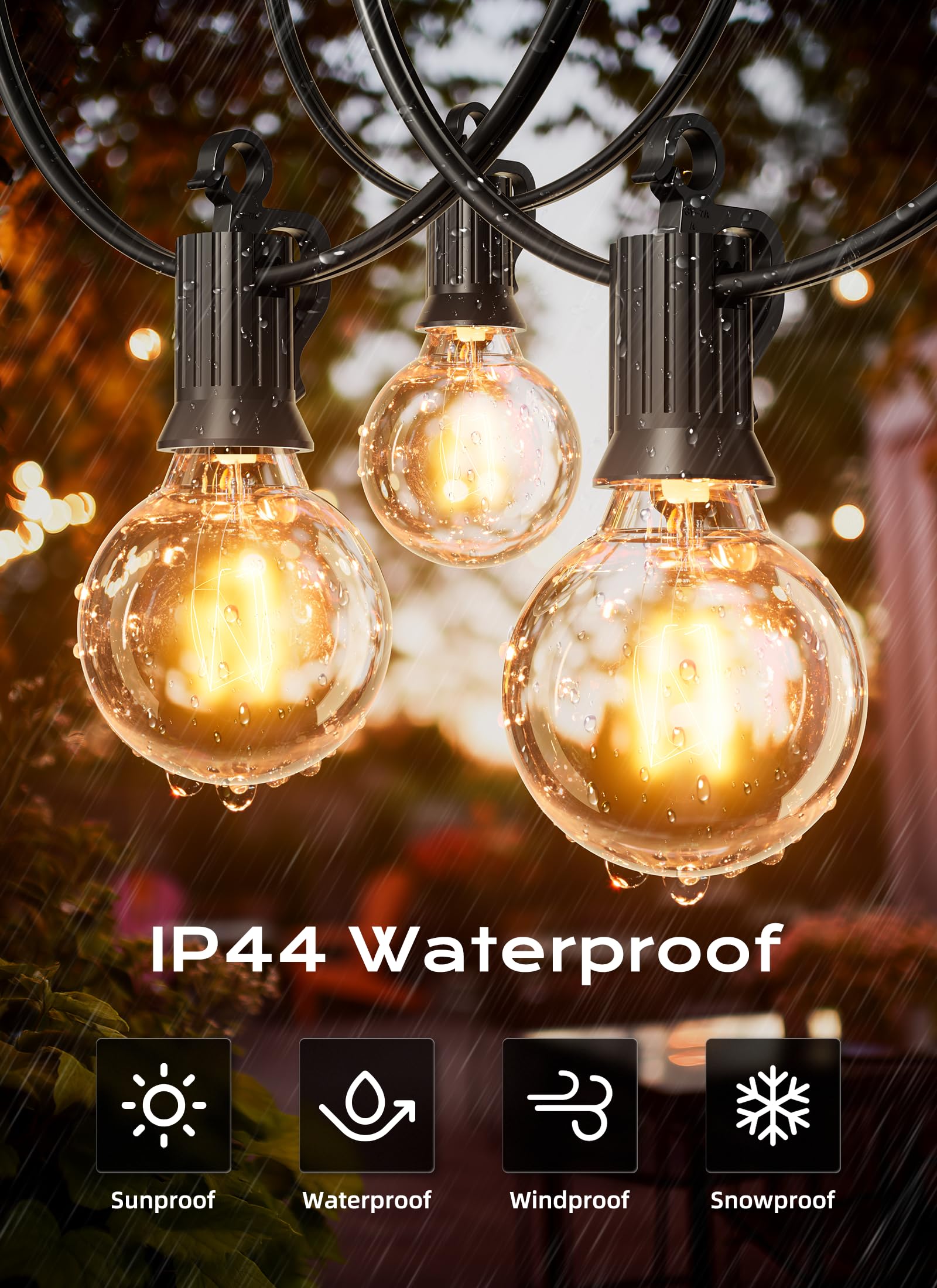 Brightown outdoor string light setup with G40 bulbs for cozy evenings.