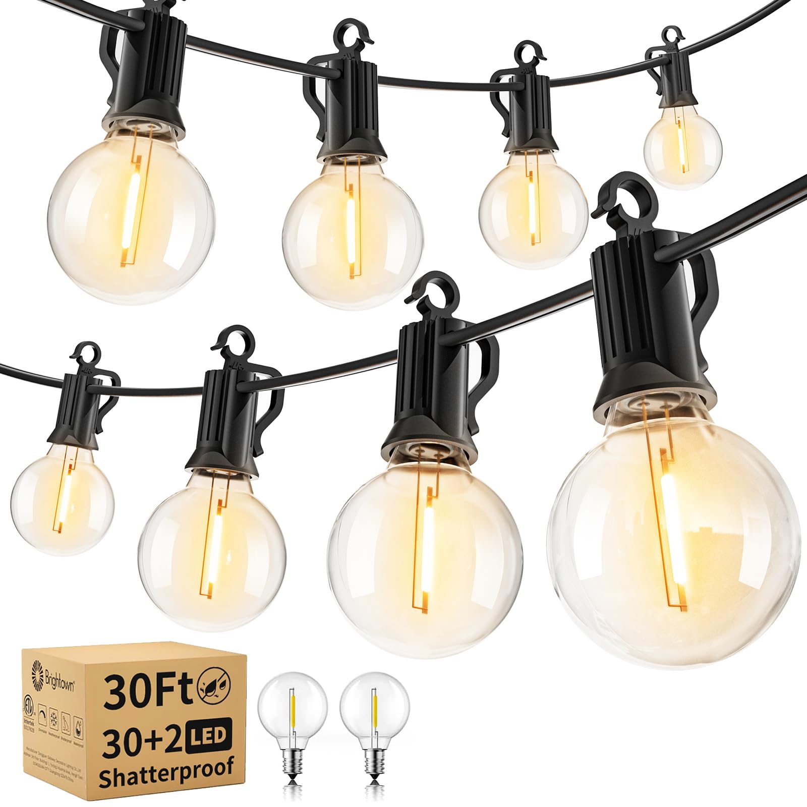 Brightown outdoor string lights with 30ft globe bulbs for vibrant backyard ambiance
