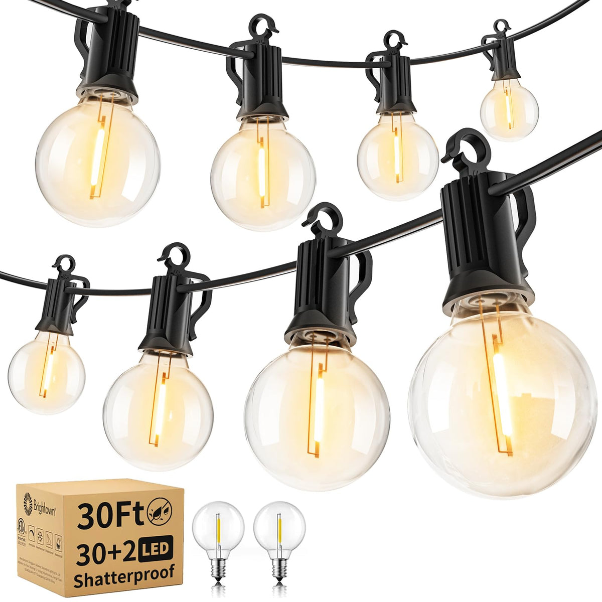 Brightown outdoor string lights with 30ft globe bulbs for vibrant backyard ambiance
