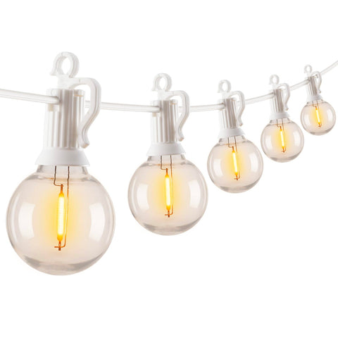 Brightown outdoor string lights with 50ft reach and 25 G40 bulbs illuminate patios.