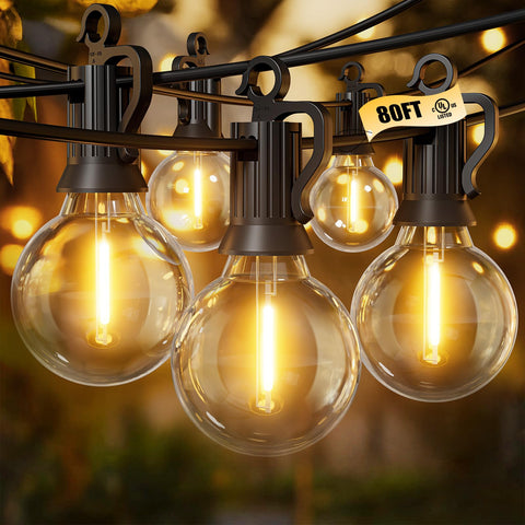 Brightown Outdoor String Lights 80ft setup creates warm ambiance for patios and backyards.