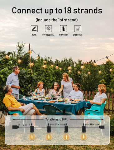 Brightown LED G40 bulbs provide bright, energy-saving lighting for outdoor dining areas.