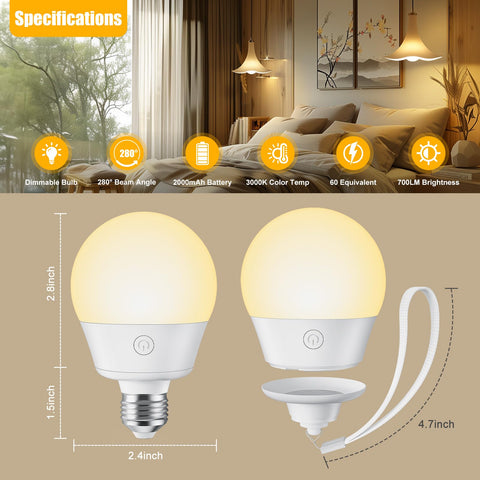 Brightown bulb includes a lanyard and adhesive for flexible mounting