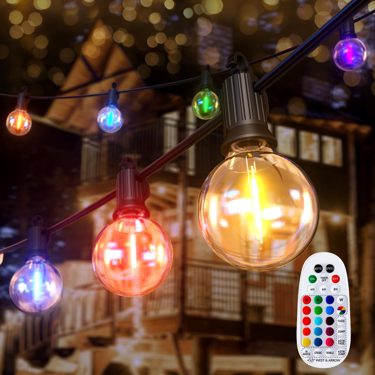 Brightown RGBW outdoor string lights with remote control for versatile backyard ambiance