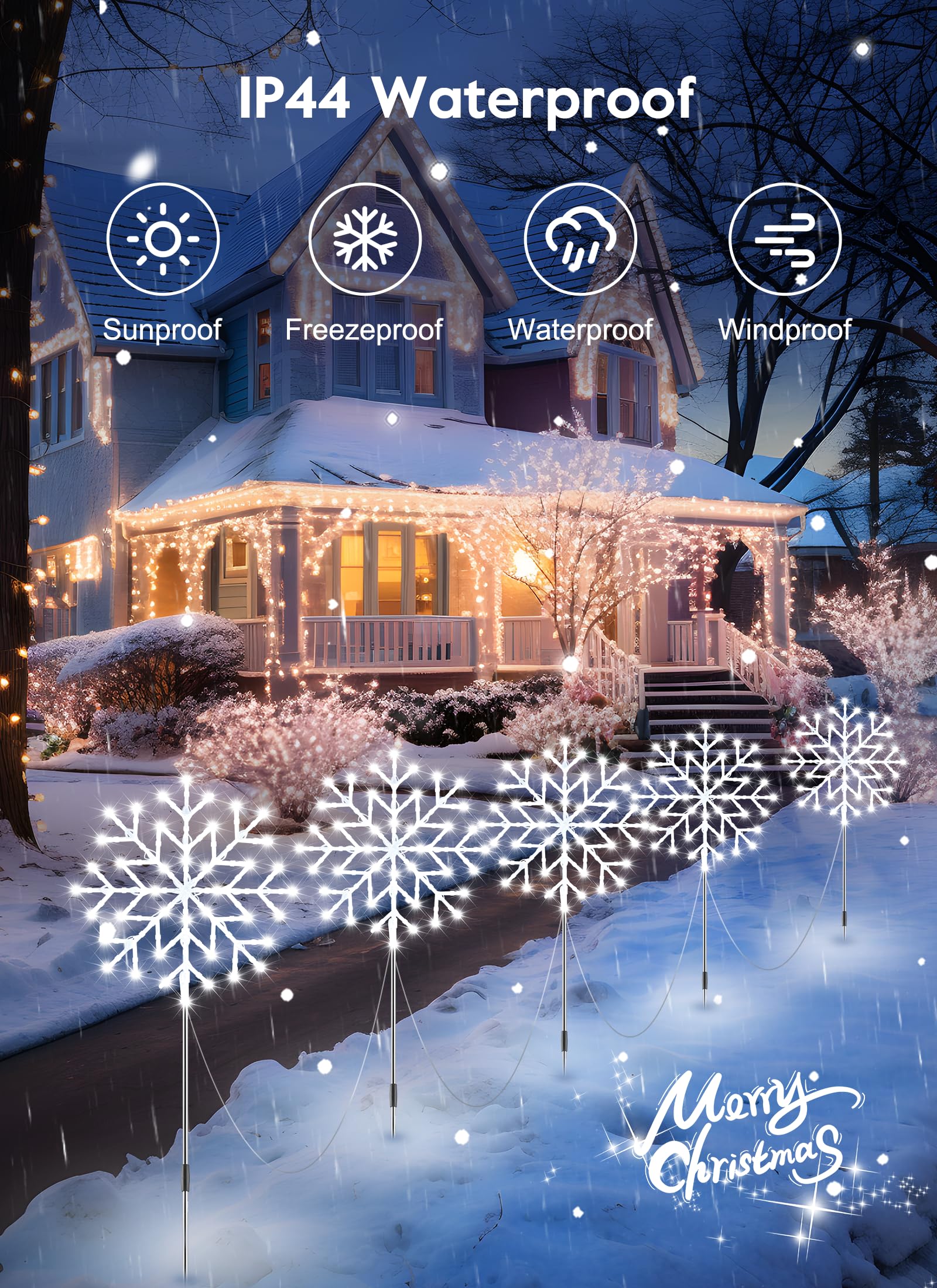 Brightown Snowflake Lights easy-install stakes for quick, flexible setup