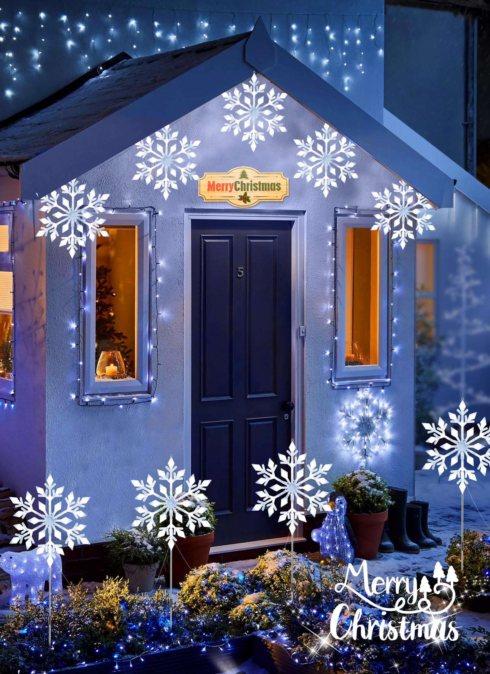 Brightown Snowflake Lights Easy-Setup enable quick, tool-free installation along walkways.