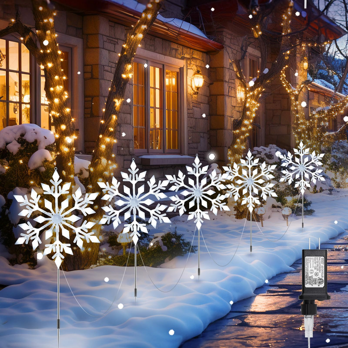 Brightown Snowflake Lights Outdoor-10-Large illuminate your path with bright, welcoming nighttime visibility.