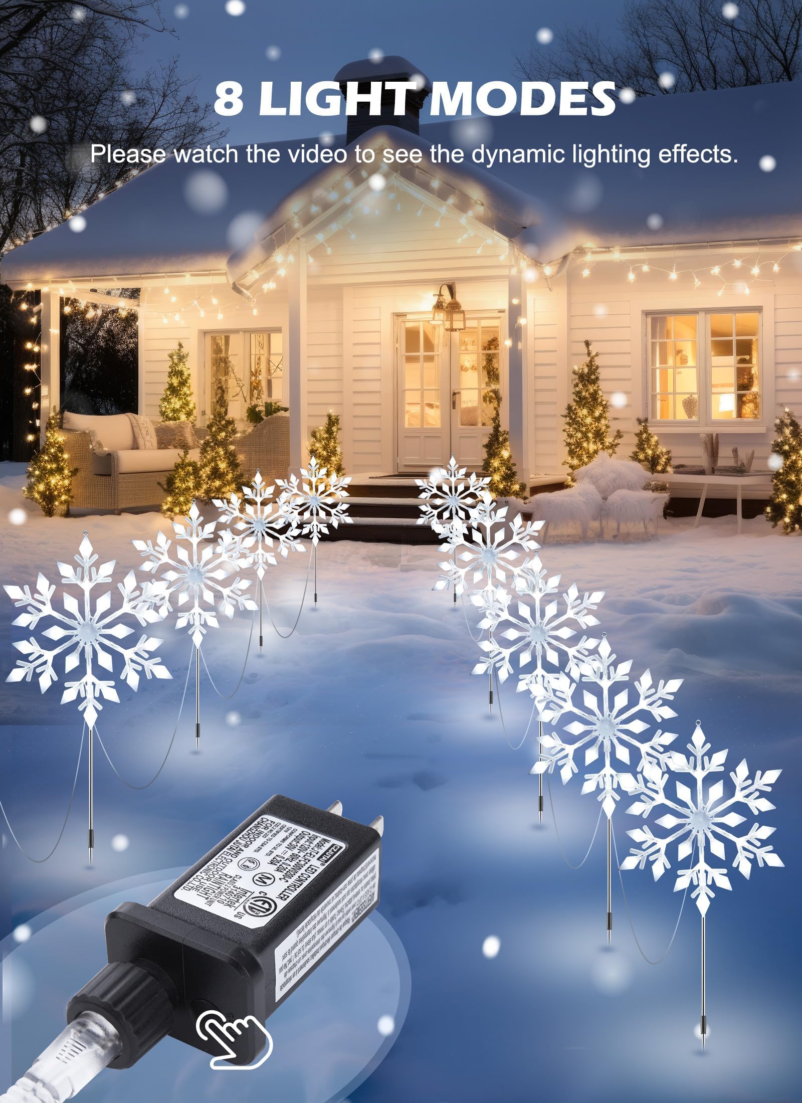 Brightown Snowflake Lights Pathway Stakes-22inch provide even spacing for a tidy yard display.