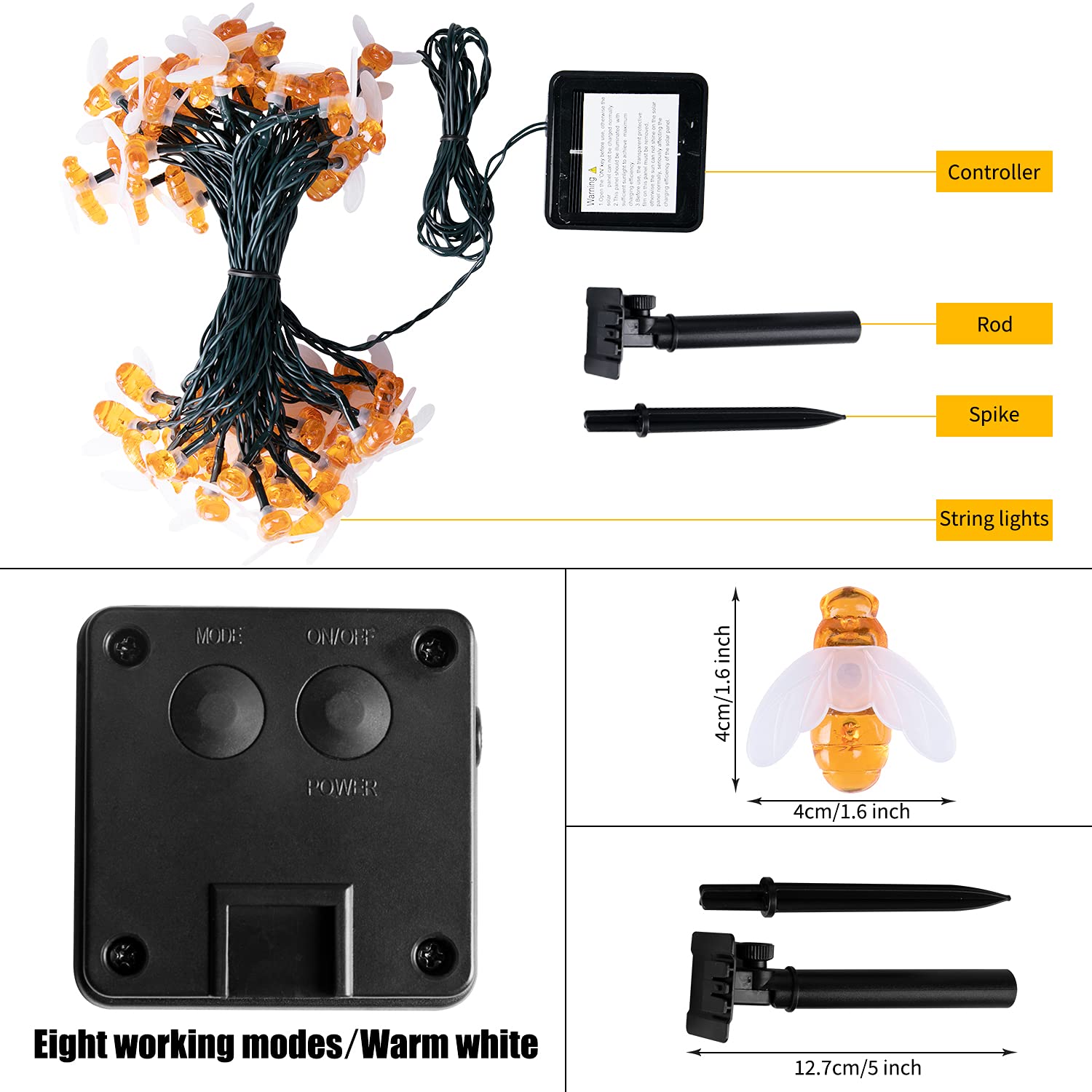 Brightown bee lights feature eight modes for customizable outdoor mood.