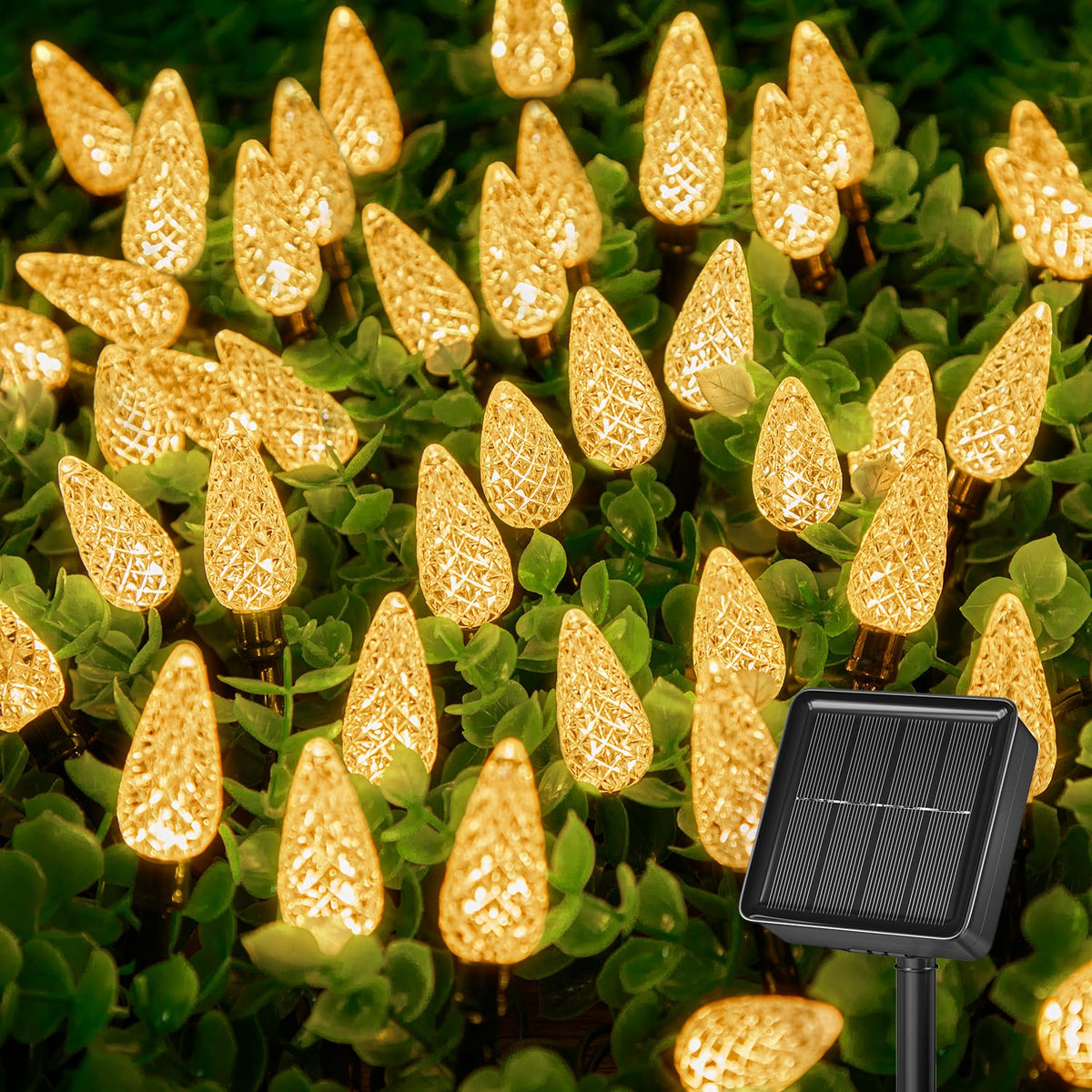 Brightown solar C6 strawberry lights illuminate garden decor with cozy outdoor ambiance.