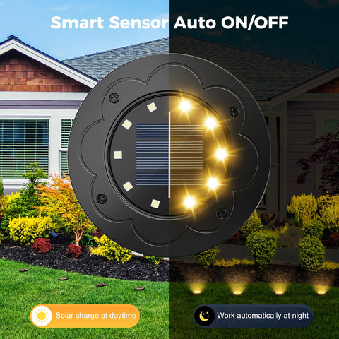 Brightown Solar Lights warm white beam illuminating garden edges.