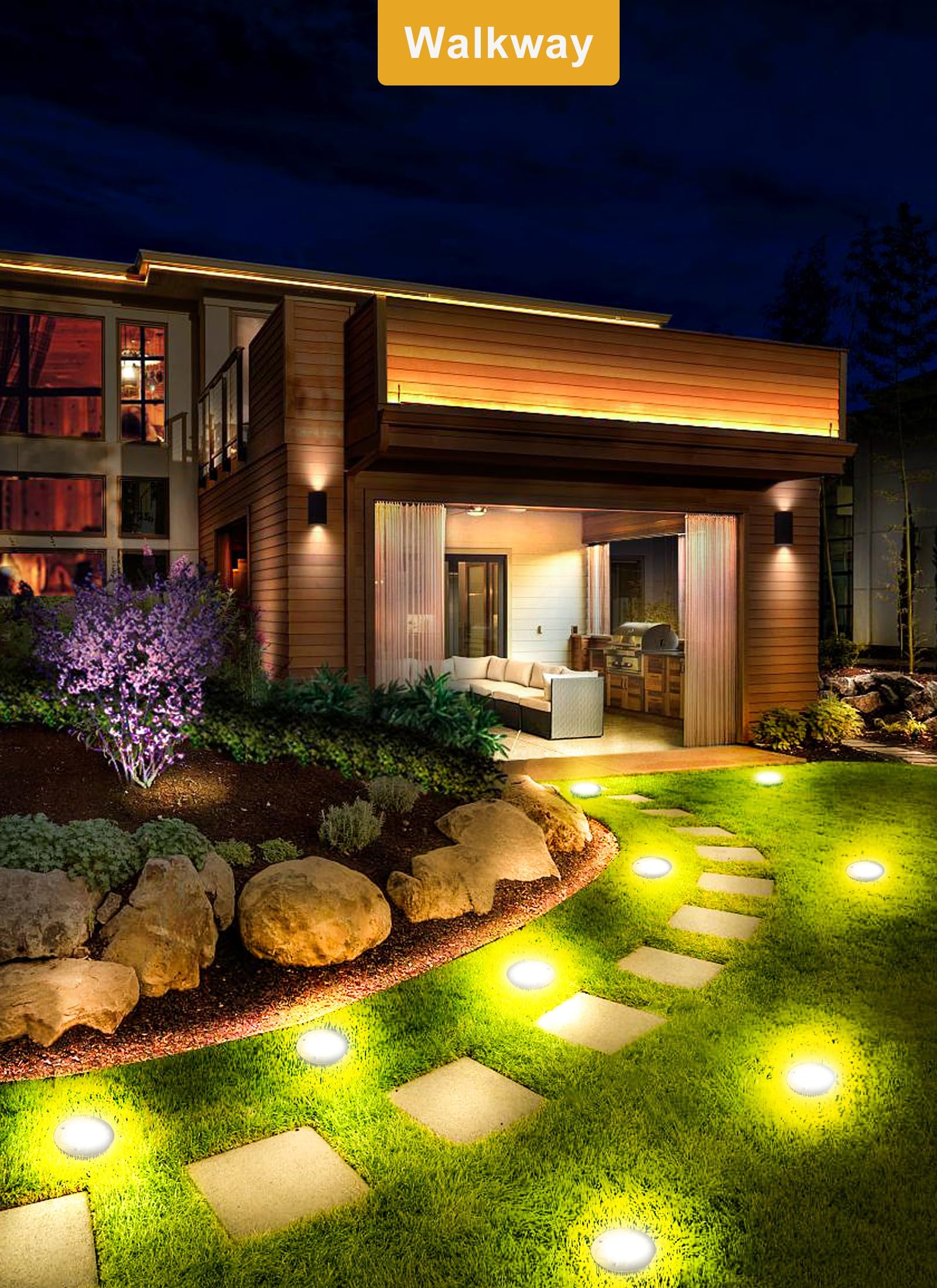 Brightown LED garden lights enhance curb appeal at night.