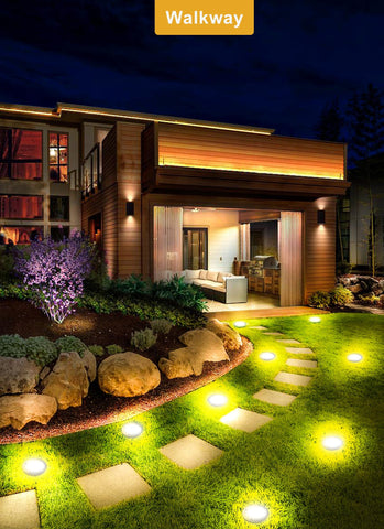Brightown LED garden lights enhance curb appeal at night.