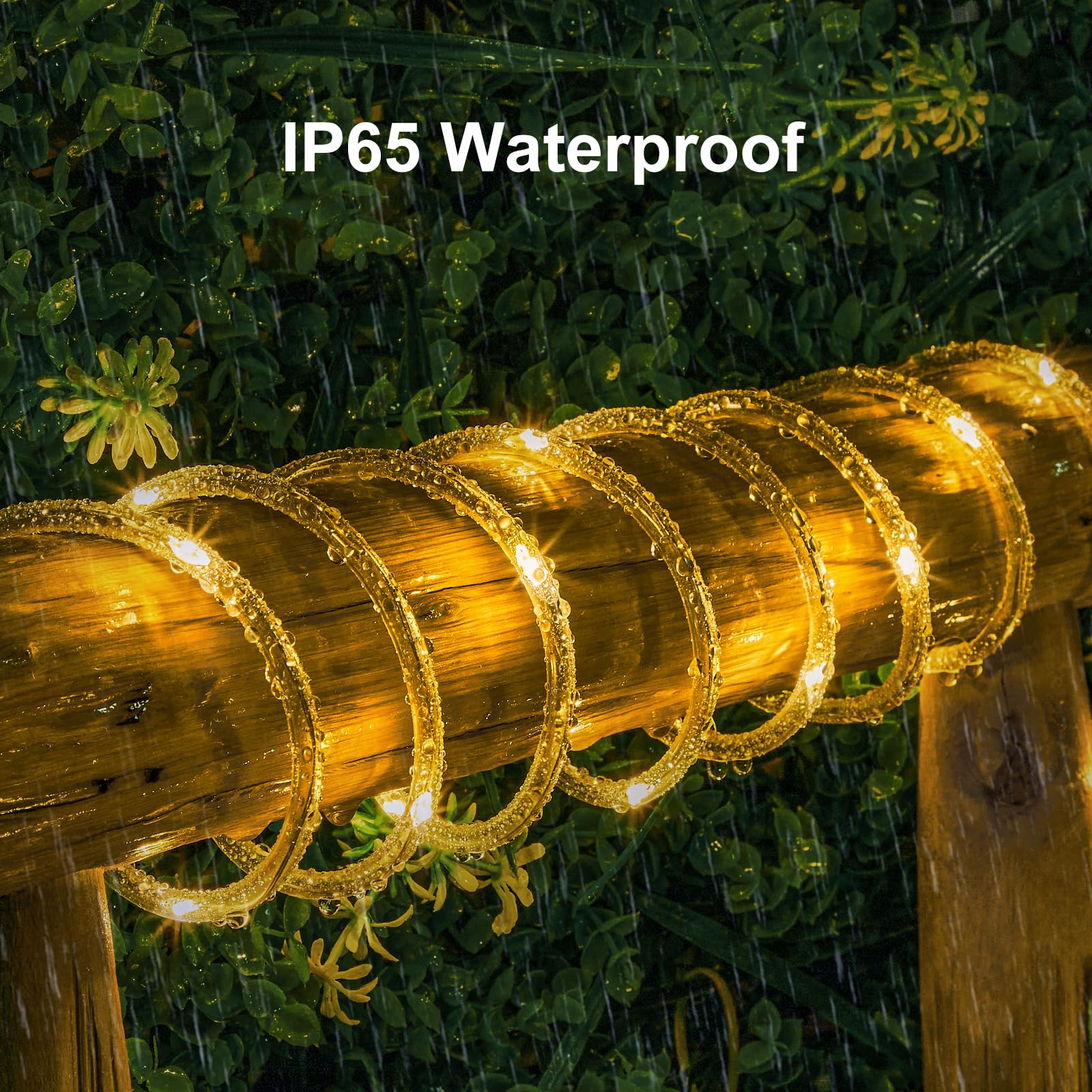 IP65 waterproof rope lights endure rain for outdoor use.