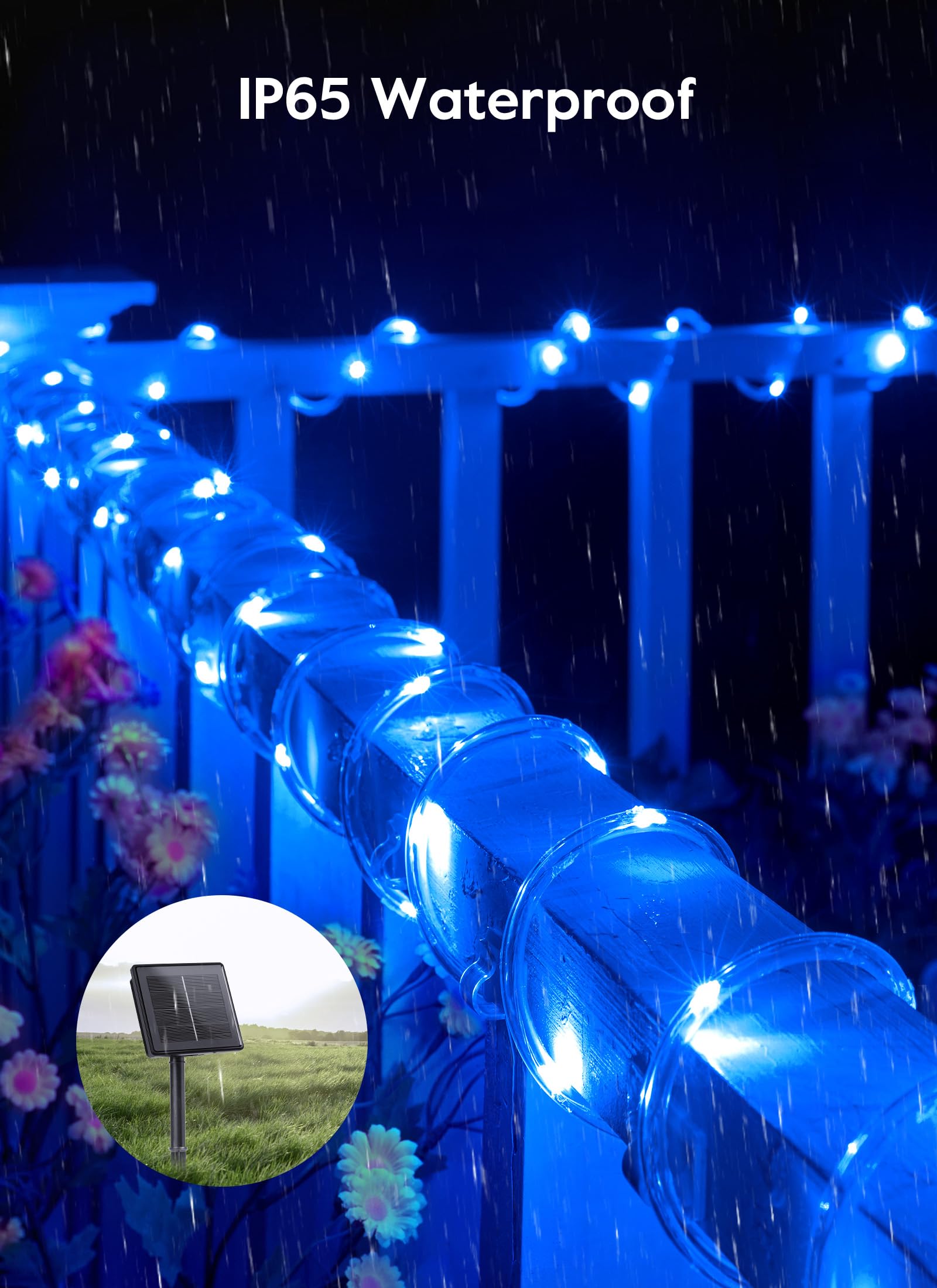 Brightown rope lights mounted on wall create ambient outdoor decor.