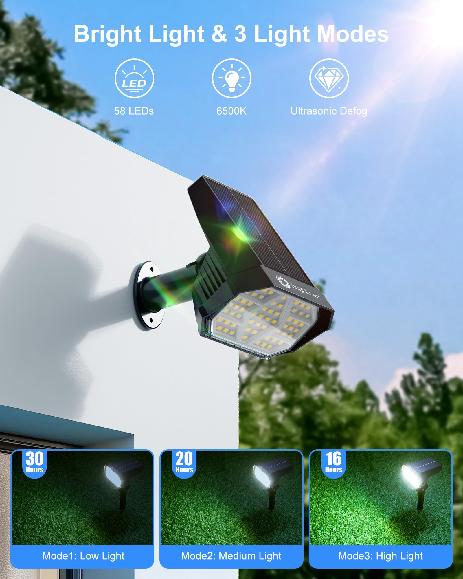 Brightown solar spotlights withstand rain and snow for year round use