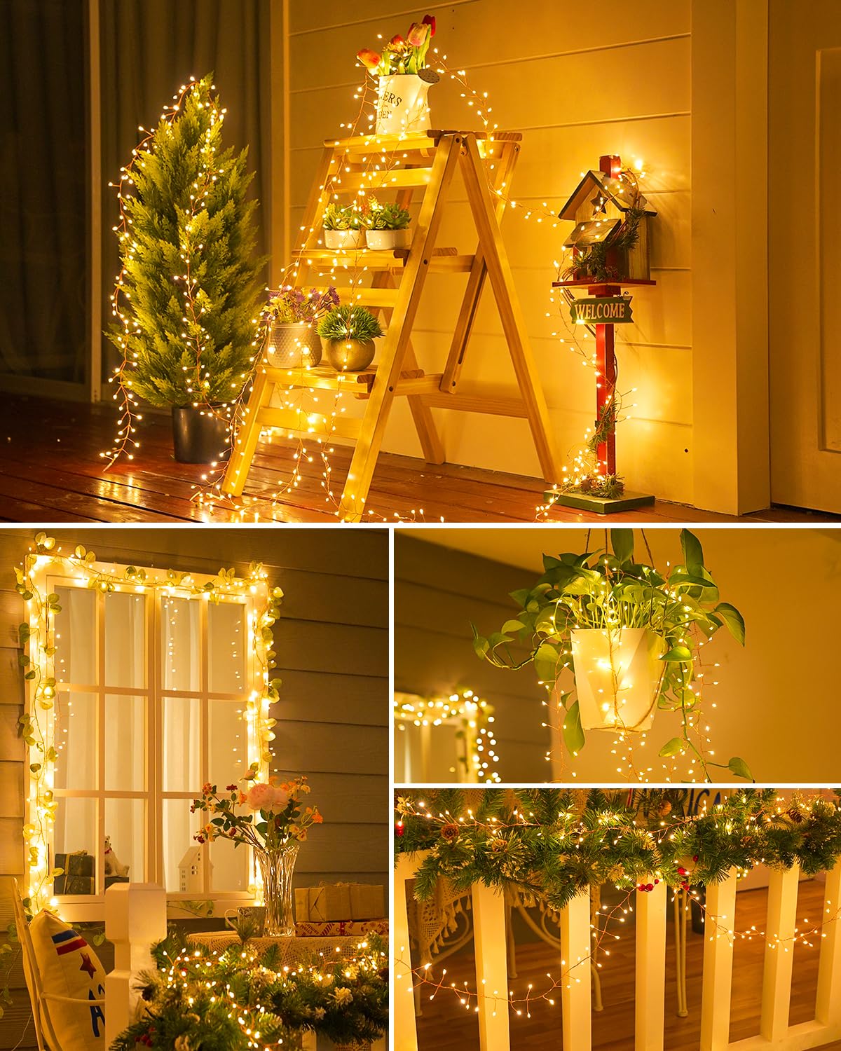 Brightown solar string lights length 19-6ft draped along fence or railing