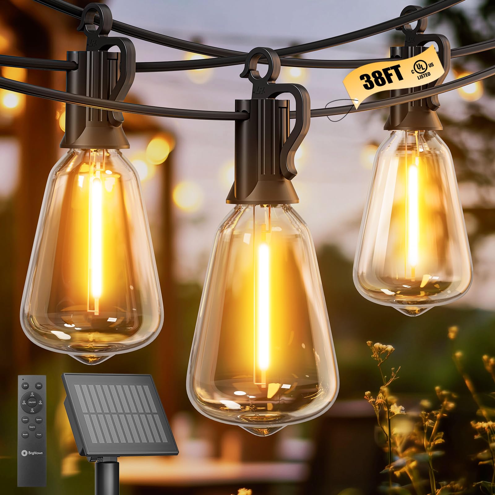 Brightown solar string lights canopy 38ft for warm outdoor ambiance