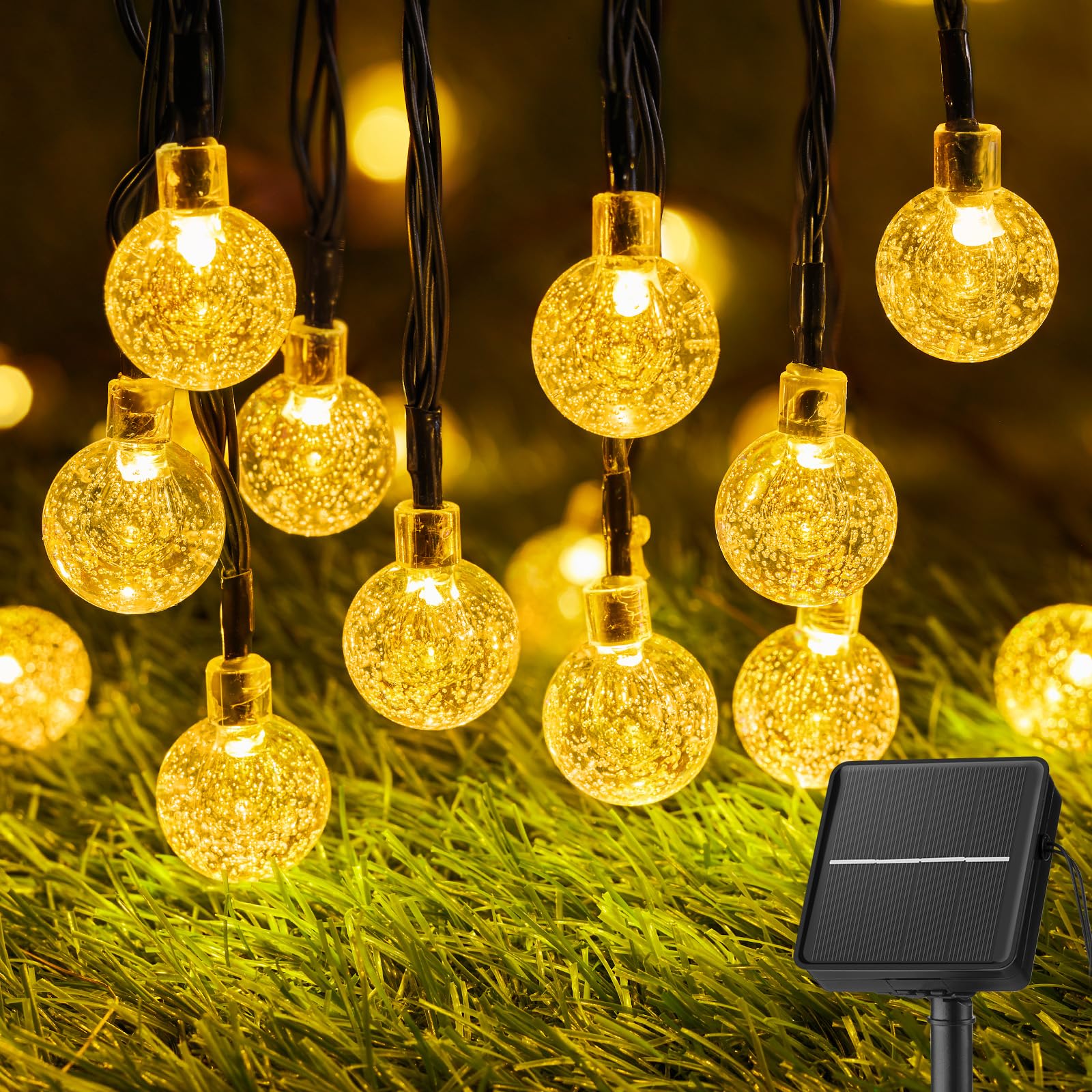 Brightown solar string lights 60 LED 36ft with a warm glow for outdoor spaces