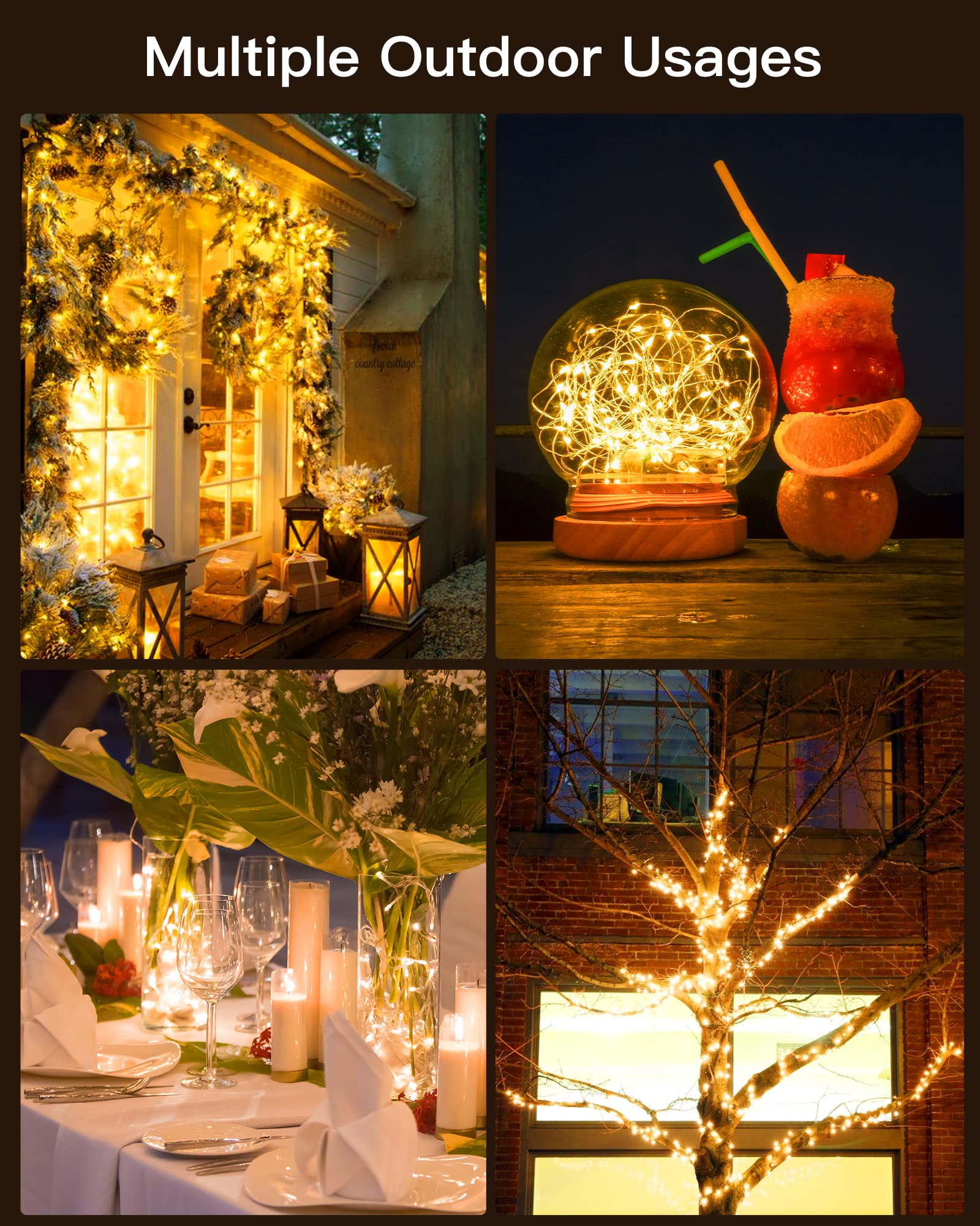 Brightown solar string lights for tree wrapping add festive highlights on branches.