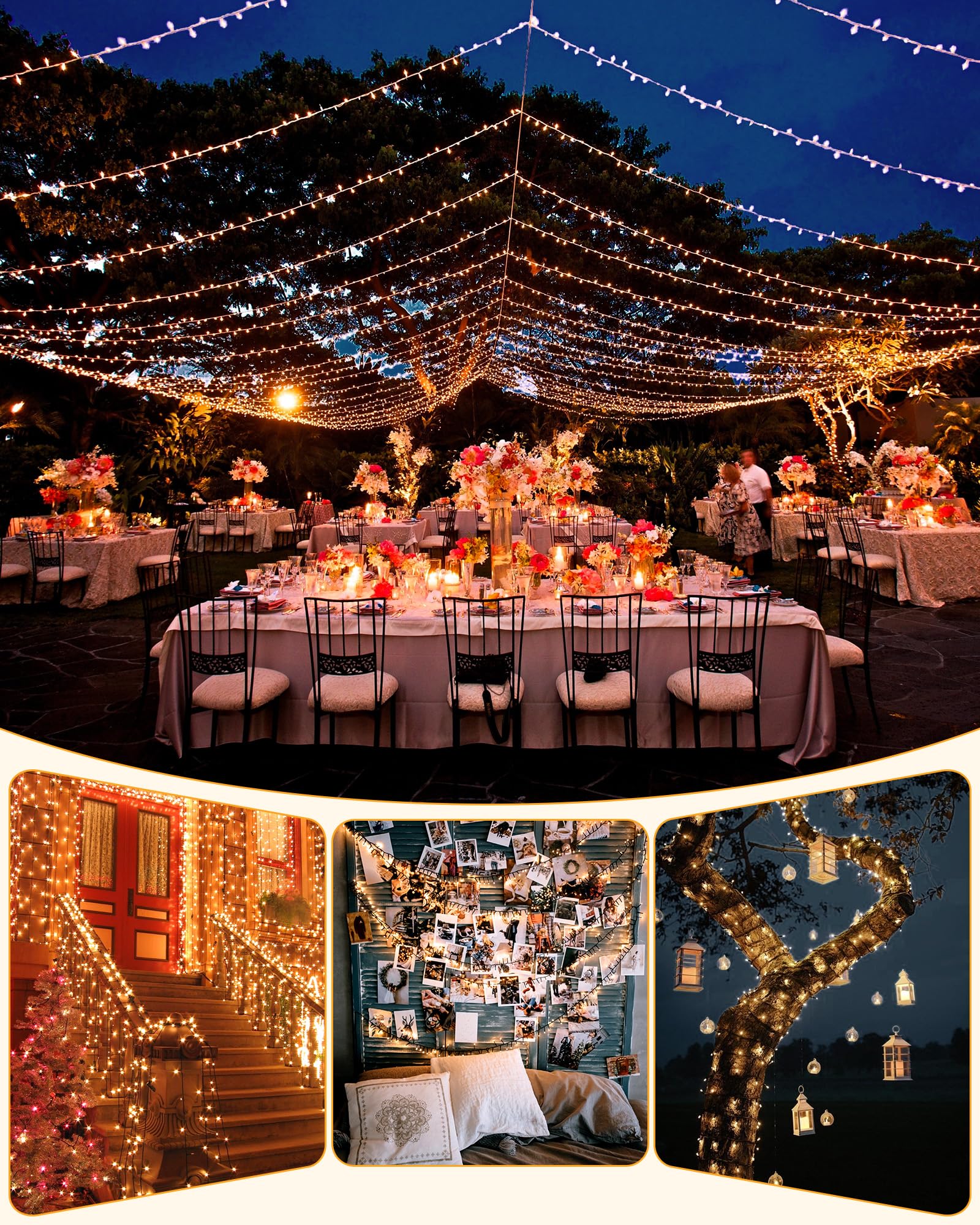 Brightown Christmas decor with solar string lights adds festive warmth.