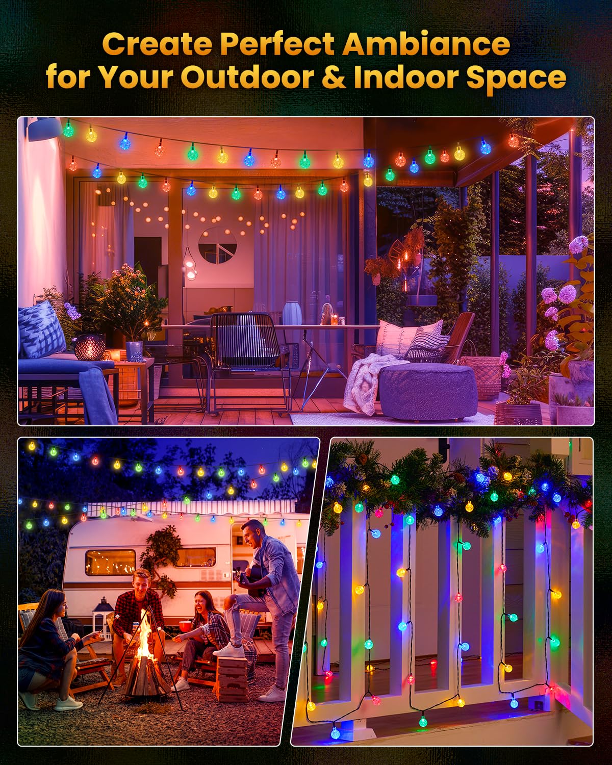 Brightown patio ambiance created along a garden path.