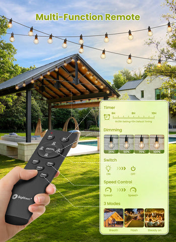 Brightown solar string lights emit warm 2700K glow for cozy backyard evenings.