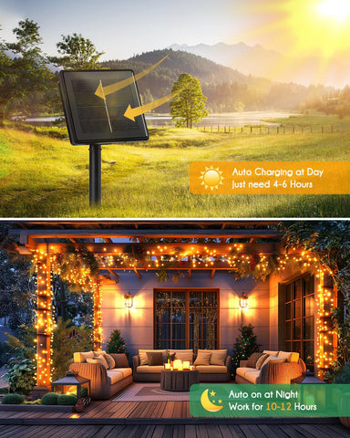 Brightown solar string lights yard with twinkling firefly effect for evenings