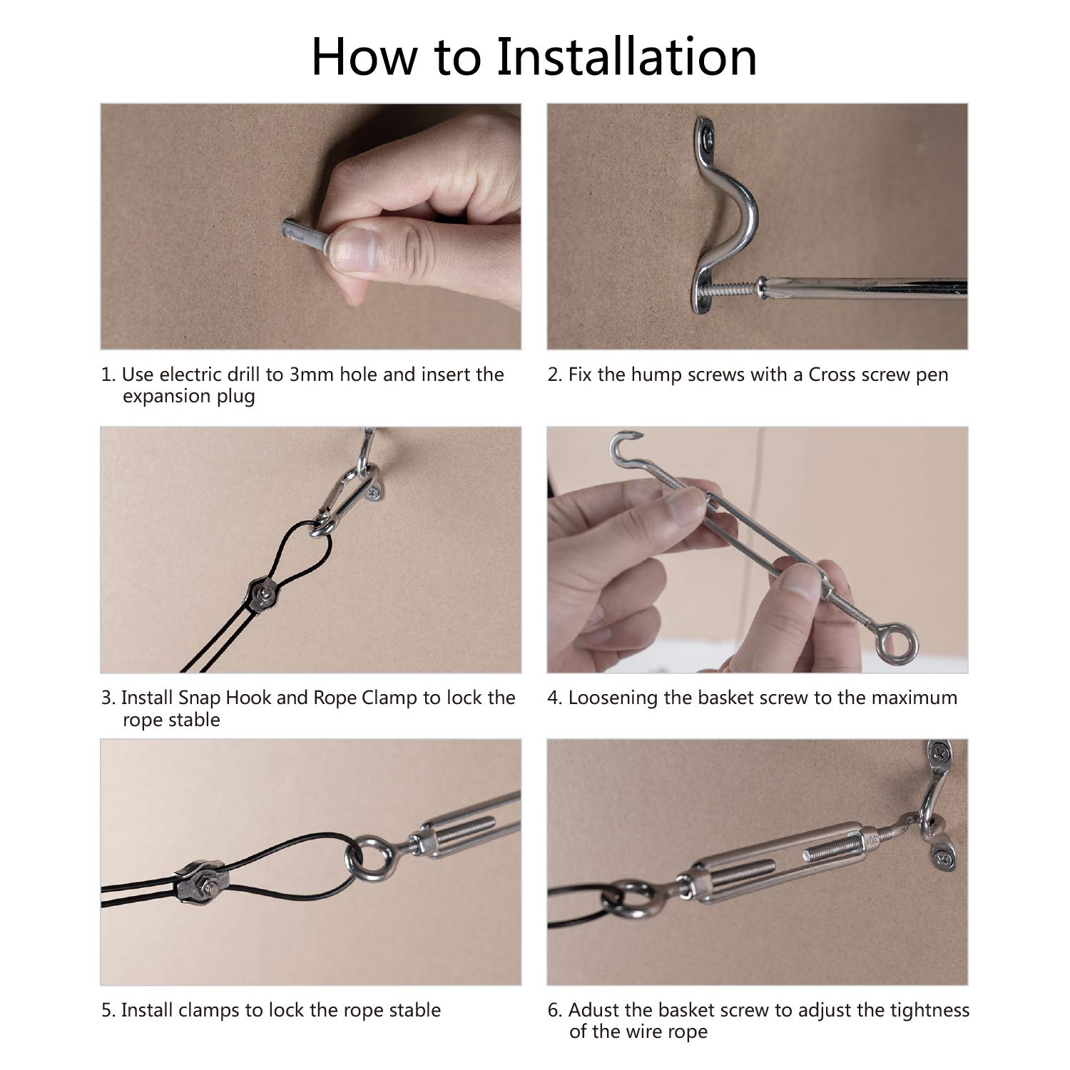 Brightown Turnbuckle and hooks set secures lights with adjustable tension.