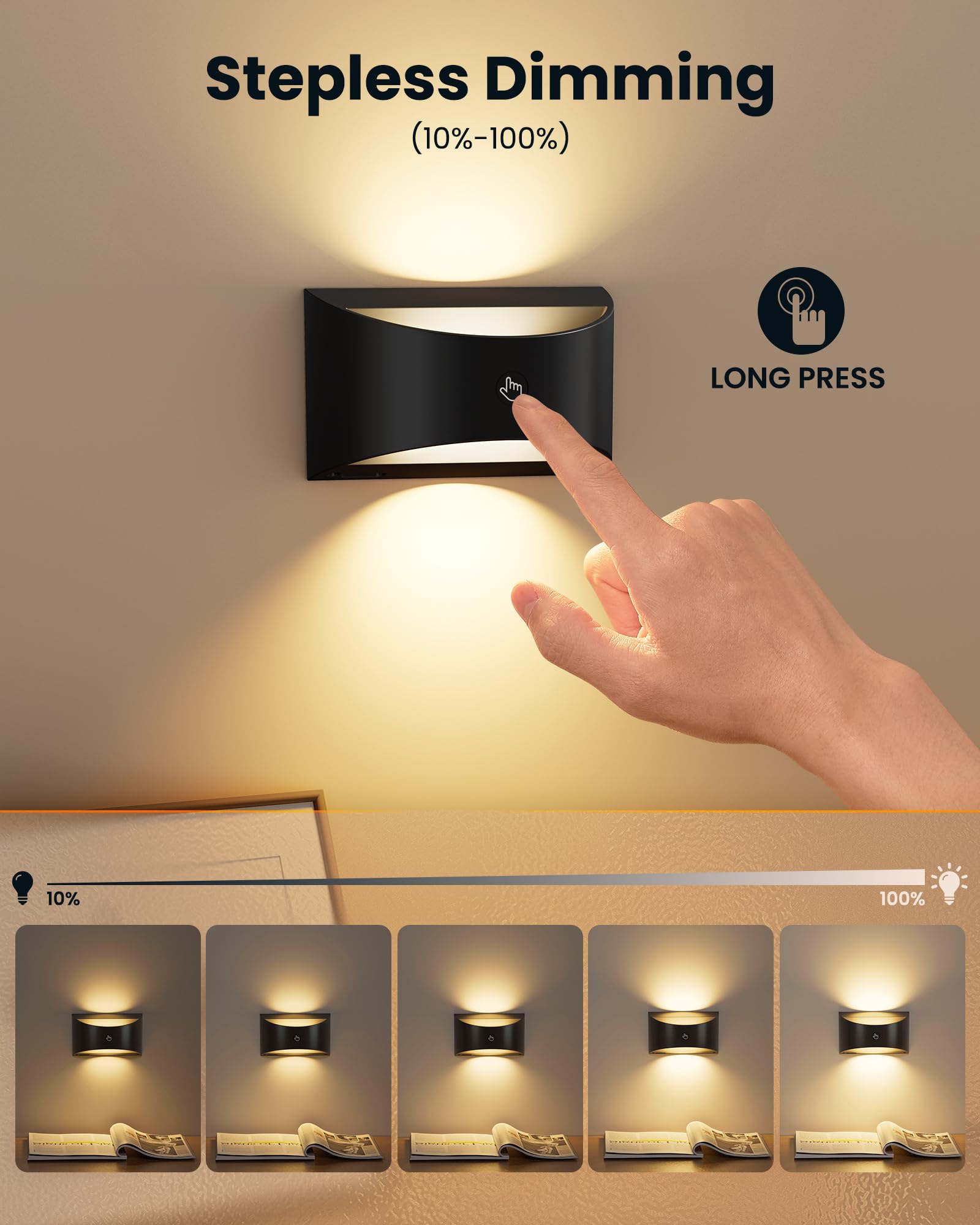 Brightown wall sconce USB-C charging port visible for easy top-up.
