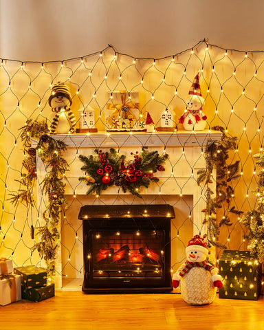 Brightown warm-white net lights brighten yard edges with cozy ambience.