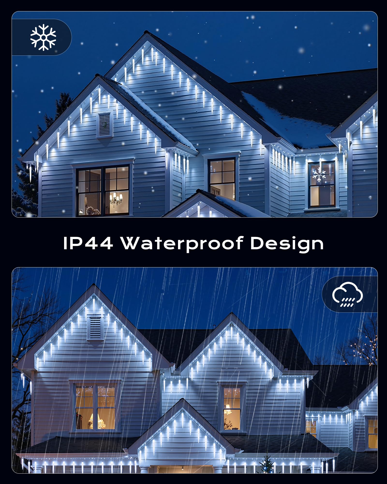 Brightown waterproof icicle lights IP44 for outdoor weather resilience