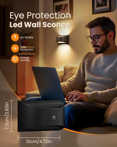 Brightown wireless wall lights in bedroom create cozy reading ambiance.
