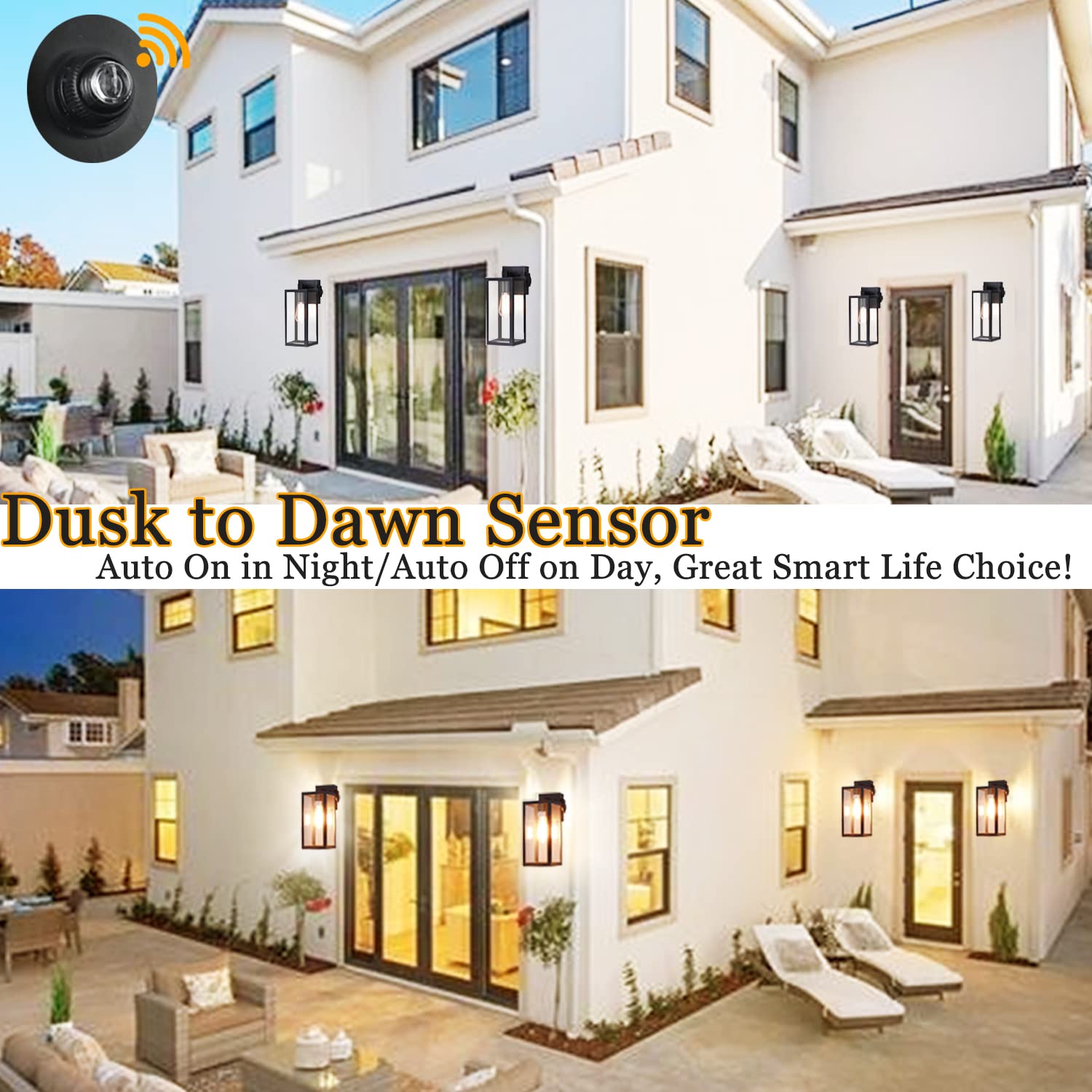BrightWe dusk-to-dawn sensor on wall lantern for automatic illumination